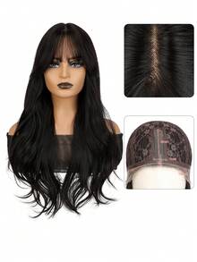 13*4*1T蕾丝前假发，28英寸长波浪卷发合成蕾丝假发，带刘海，耐热纤维，适合日常佩戴 - 彩色 - 查看 15