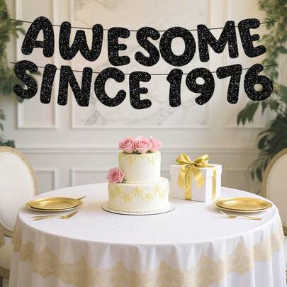 1 Set 1976 Onwards Awesome Black Glitter Banner, DIY Letter Garland Happy 50th Birthday Party Banner, Celebrate 50 Year Milestone Birthday Party Decor For Him Or Her, Black 50th Birthday Hanging Sign Party Supplies