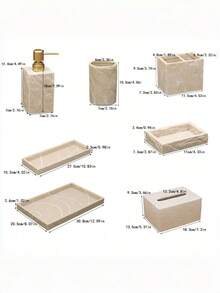 6 قطع مجموعة إكسسوارات الحمام، مصنوعة من مادة الراتنج، تشمل زجاجة غسول، حامل فرشاة الأسنان، موزع الصابون، صينية الزينة، كوب، علبة المناديل - مجموعة إكسسوارات الحمام - متعدد الألوان - مشاهدة 8