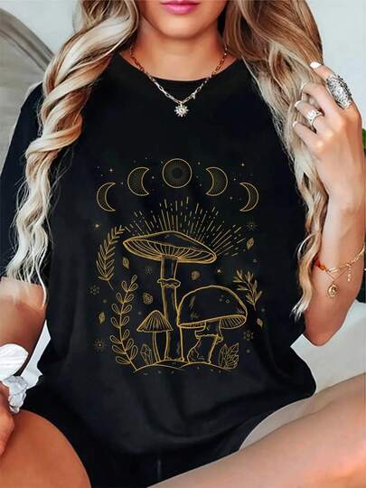 100% Cotton Goblincore Aesthetic Dark Academia Cottagecore Mushroom Short Sleeve T-Shirt Women's Men's Graphic Tee Crew Neck Classic Fashion Summer Vacation Tops