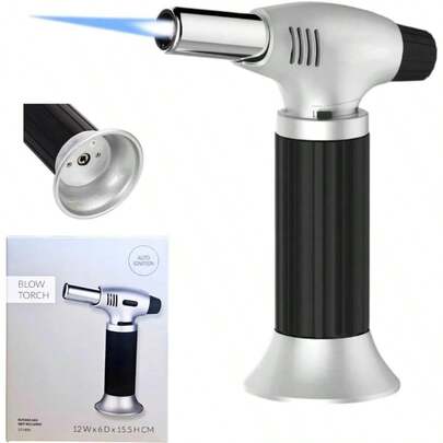 Blow Torch - Refillable Butane Gas Kitchen Blow Torch, Auto Ignition, Adjustable Flame,  To Use, Easy Grip, Perfect Torch Lighter For Baking, BBQ And Desserts- Gas Not Included
