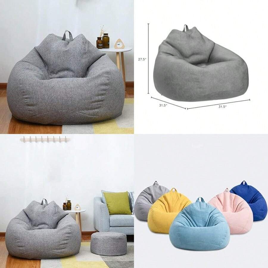 Large Small Lazy Sofas Cover Chairs Without Filler Linen Cloth Lounger Seat Bean Bag Pouf Puff Couch Tatami Living Room Beanbags 70x80cmFull Of Fun - 70x80cm - View 1