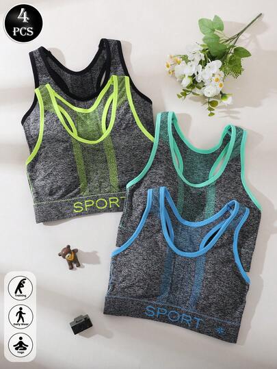 4件装女士运动文胸，时尚无钢圈运动文胸，适合跑步、健身、瑜伽，提拉支撑，防止下垂。