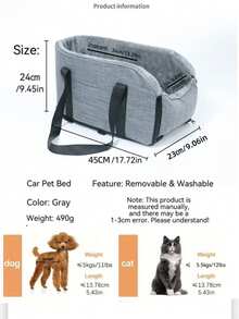 1pc New Pet Car Armrest Nest, Soft & Comfortable Pet Car Booster Seat Cover, Suitable For All Seasons, Removable & Portable Pet Carrier With Safety Buckle, Soft Cushion, Convenient For Pet Travel - Grey - View 10