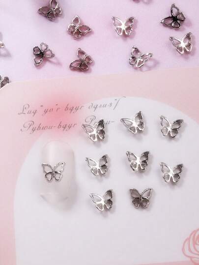 20pcs Luxury 3D Butterfly Nail Art Decorations, Alloy Mini Ribbon Nail Charms, Nail Supplies, Nail Gems