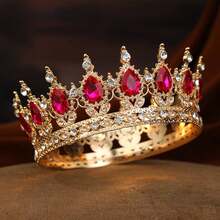 Elegant Baroque Alloy Rhinestone Round Princess Crown Headpiece, Bridal Wedding Party Queen Tiara - Multicolor - View 9