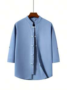 Men's Tang Suit Tai Chi Uniform Hanfu Kung Fu Uniform Chinese Style Stand-Up Collar Shirt - Blue - View 1