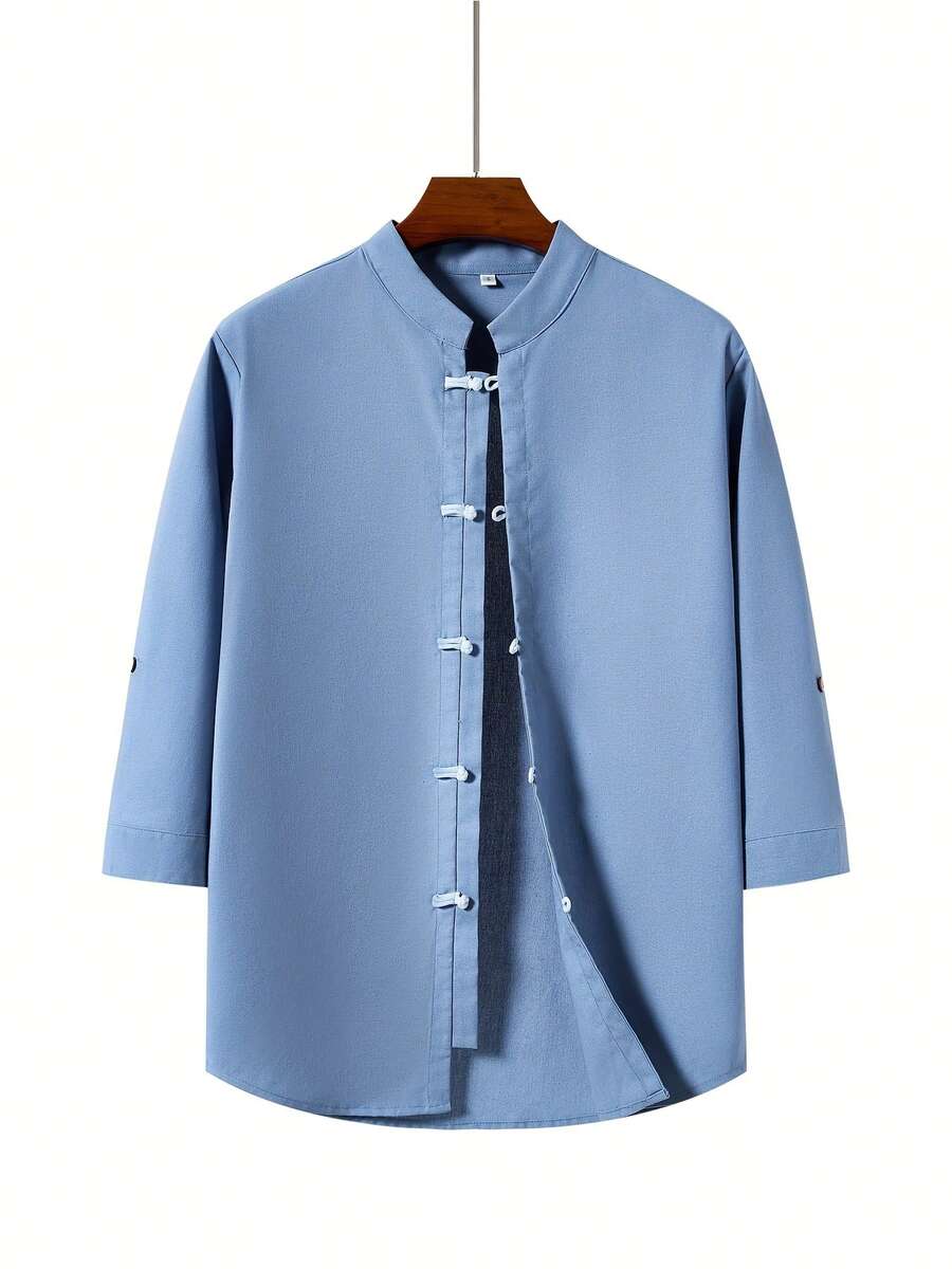 Men's Tang Suit Tai Chi Uniform Hanfu Kung Fu Uniform Chinese Style Stand-Up Collar Shirt - Blue - View 1