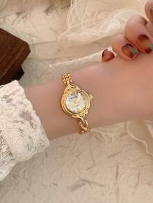 1pc Gold Women's Quartz Watch Exquisite Simple Fashionable Suitable For Daily Matching Birthday/Graduation Gifts Casual Gatherings - Gold - View 7