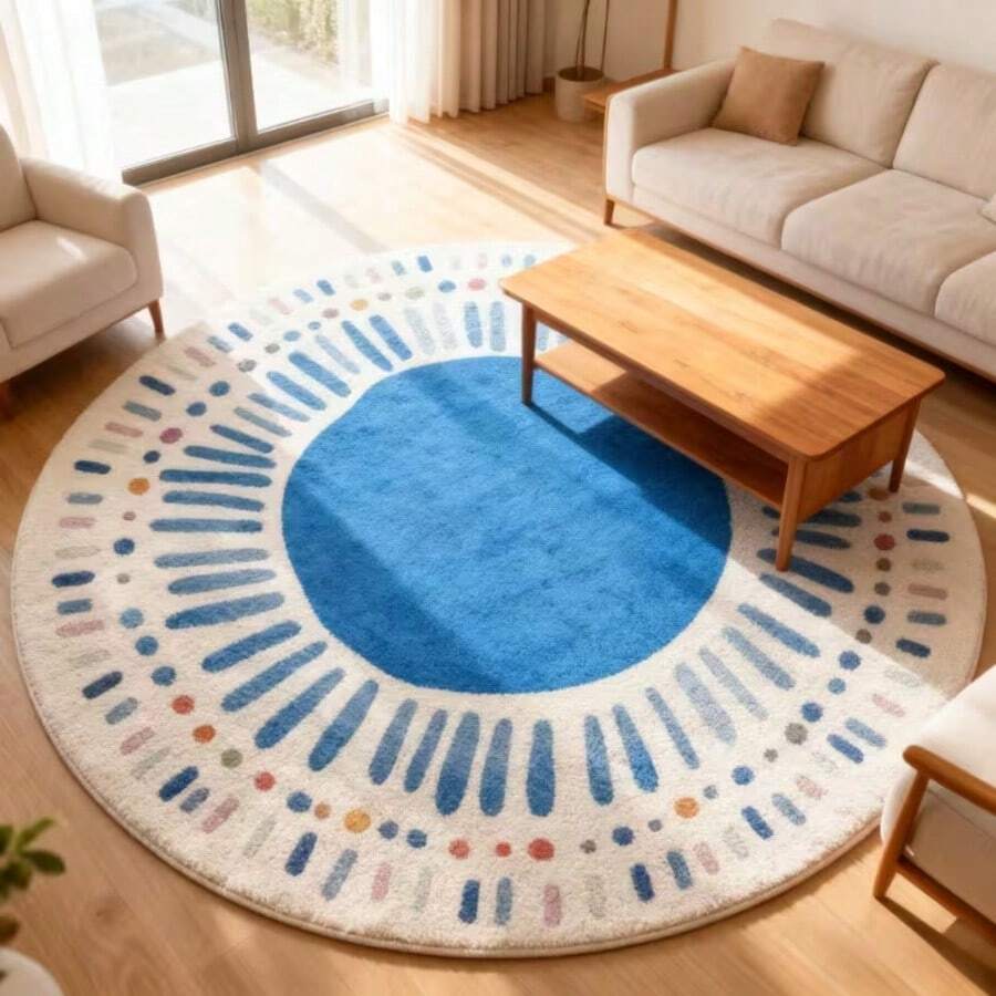 1 pieza Alfombra redonda de imitación de lana inspirada en la dopamina, de color azul claro, suave y cómoda para la sala de estar, el dormitorio, el estudio, el vestidor, adecuada para varios tamaños - Multicolor - Ver 1