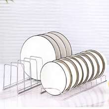 1 pieza Escurridor de platos de acero inoxidable, organizador de platos de acero plateado multifuncional, escurridor de platos y tazones ahorradores de espacio, bandeja para utensilios de cocina, soporte para tapas de ollas - Plateado - Ver 12