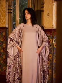 Faeriesty 女士正式两件套晚礼服：圆领无袖连衣裙搭配深V蝙蝠袖长袍，适合晚宴、婚礼、颁奖典礼、宴会和慈善活动等场合。 - 藕粉色 - 查看 10