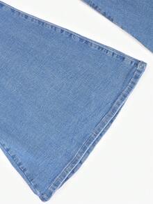 2026夏季Y2K风格女式高腰弹力蓝色喇叭牛仔裤，优雅复古性感喇叭裤 - 淺色水洗藍 - 查看 11