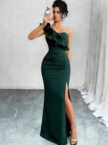 Fiesta    Abertura alta  Volante  Fruncido - Verde militar - Ver 8