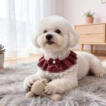 1 pezzo Bavaglino per animali domestici con bordo in pizzo fatto a mano/Papillon finto in perle - Stile principessa - Lunghezza regolabile - Collare per gatti Bavaglino per cani/Sciarpa per animali domestici/Bavaglino per sbavature per cani/Accessorio per animali domestici - Nuova collezione primavera - nero - Visualizzare 2