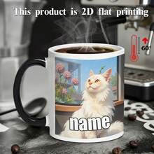 1pc Customizable Text Long-Haired Cat Magic Color-Changing Cup, Solid Color Color-Changing Mug, 11oz Printed Pattern Durable Ceramic, Name Customizable Color-Changing Heat-Sensing Coffee Cup, Available In 60 ° C Changes From Black To White, Winter Gift, Suitable For New Year Gifts, Christmas, Birthday Gifts, Anniversary Gifts, Hot And Cold Drinks, Juice, Milk, Holiday Gifts, Coffee Bar And Cute Kitchen Theme Designed For Cooking Together - 3.7吋 x 3.2吋 - BS - 查看 7