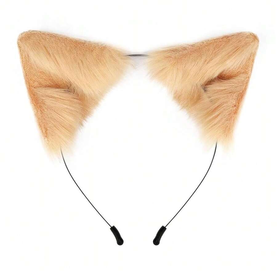QinRuan Cat Fox Faux Fur Ears Headband Cute Halloween Fancy Dress Cosplay Handmade Animal Furry Ears Hair Hoop - Lạc đà - Xem 1