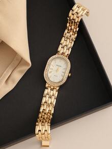 Lyxklockor Dam Roma Oval Urtavla Diamant Strass Mode Elegant Armbandsur Quartz Klocka Med Rostfritt Stål Armband Damklocka För Flickor Relogio - Multifärgad - Visa 9