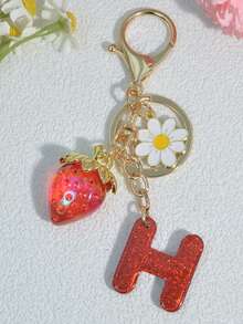 1 pezzo Portachiavi a forma di lettera con fragola rossa, ciondolo floreale carino, portachiavi minimalista per borsa, regalo per donne - Rosso - Visualizzare 29