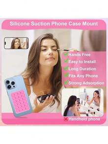 2PCS Silicon Suction Phone Case Mount, Hands-Free Fidget Toy Mirror Shower Phone Holder, Videos And Selfies (White, Light Pink) Compatible With IPhone, Android Phone, Gift For Birthday, Family, Friends Gifts Birthday Bathroom Phone Stand Phone Accessories Sticky Stand - Multicolor - View 6