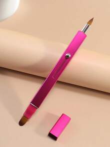 1 pieza Pincel de labios de doble punta, pincel retráctil de metal para delineador de labios, pincel corrector con tapa antipolvo, herramienta de maquillaje multifuncional - Rosa Fucsia - Ver 5