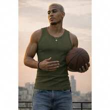 Basic American Ribbed Tank Top - Asker Yeşili - Görünüm 1