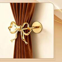 COMNICO 2 Pack Metal Bow Curtain Holdbacks, Gold Metal Wall Mounted Bow Wall Hooks Modern Gold Holders For Office Bathroom Bedroom Living Room Home Decorative - White - View 7