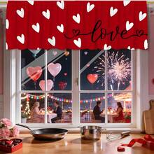 1pc Valentine's Day Kitchen Curtains - Classic Farmhouse Rod Pocket Style With Red Hearts & Love Decor, Romantic Window Treatment For Country Homes - Multicolor - View 1