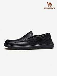 CAMEL CROWN Chaussures décontractées pour hommes, semelle souple, chaussures de mariage  véritable confortables pour le travail et les déplacements, automne/hiver - Noir - Voir 8