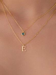 Dây chuyền chữ cái đính đá sinh nhật theo yêu cầu, trang sức nhiều lớp thiết kế riêng cho nữ, dây chuyền nhiều lớp, trang sức đá sinh nhật. - Vàng - Xem 4