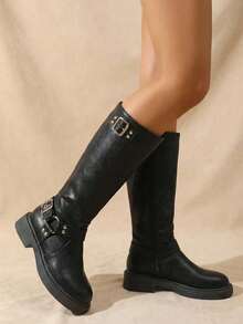 planare Fall/Winter 2025 New Black Side Zipper Mid-Calf Boots For Women, Classic Elegant Slip-On Style, Personalized Gift For Her, Suitable For Wedding, Party, Holiday, Vacation, Festival, Comfortable Wear - Black - View 4