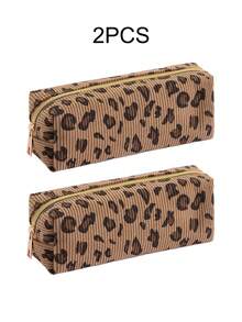 1/4 Packs Corduroy Pencil Case With A Leopard Print Design, Smooth Zipper, Durable And Easy To Clean, Resistant To Scratches, Retro Plush Color. It's A Small Item Storage Bag - Multicolor - View 16