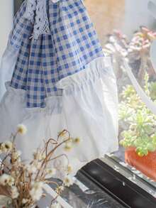 1件法式荷叶边格子韩式小窗帘，田园风格经典多色半遮光卧室窗帘隔断，适合日常装饰和节日使用 - 彩色 - 查看 6