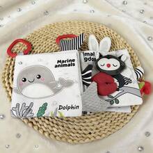1 pieza Libro de tela con cola 3D de animal de dibujos animados para bebé unisex, resistente a desgarros, con mordedor para bebé, libro de tela interactivo con cola, regalo perfecto para recién nacidos - Multicolor - Ver 9