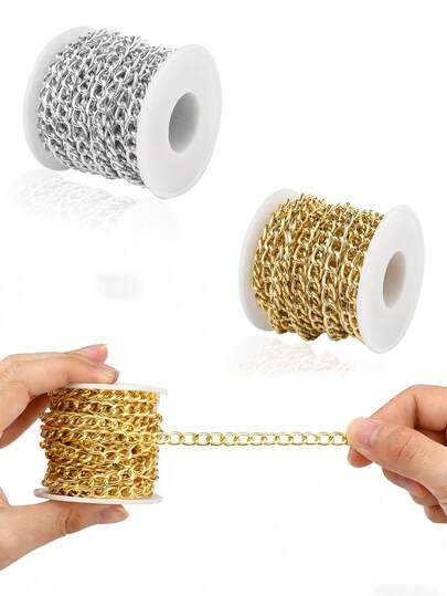 393.7 Inch/Roll Aluminum Thick Twisted Cuban Chain Coil, Silver Plated Metal Craft Cuban Chain Spool, Suitable For Jewelry Making Necklace Bracelet DIY Crafts, Jewelry Making Supplies