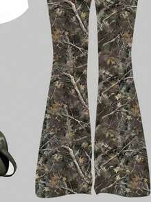 Teen Girls' Casual Fashion Street Style Numeric & Tree Print Loose Fit White T-Shirt And Flare Pants Set, Spring/Summer/Autumn - White - View 4