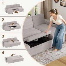 Corner Sofa Bed, U-Shaped Sleeper Sectional Couch Bed, 3-In-1 Corduroy Convertible Pull Out Sofa Bed With Adjustable Backrest, Storage And Cup Holder For Living Room - U Corduroy - Silver Gray - View 7