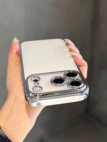 1pc Luxury Camera Protection Electroplated Transparent Phone Case Compatible With IPhone 17 Pro Max Air 16 15 14 13 12 11 Pro Max Plus, Soft TPU Back Cover Protective Case - Silver - View 2