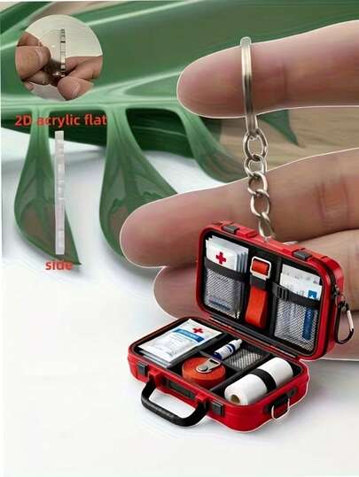 2D Flat, 2pcs/1pc 2D Flat Design First Aid Kit Keychain - Compact And Portable Care, With CPR Guide Symbol, Self-Adhesive (No Tools Required), Bandage And Patch Compatible - Red Cross Acrylic Material, For Office Use, Suitable As A First Aid