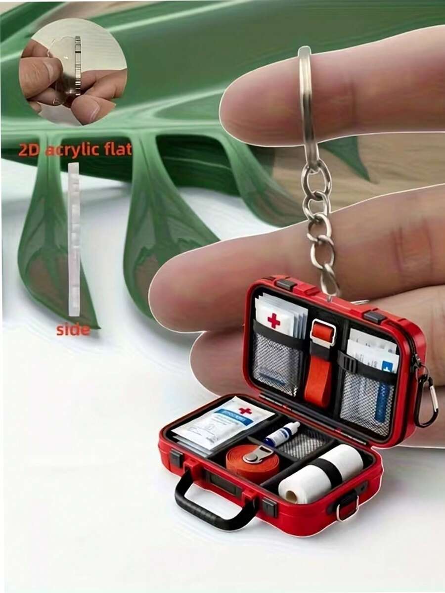 Llaveros de diseño plano 2D de botiquín de primeros auxilios, 2 piezas/1 pieza, compactos y portátiles, decorados con diseño - material acrílico, solo para decoración de bolsas de vacaciones - Multicolor - Ver 1