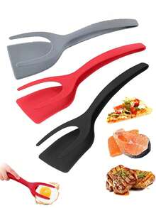 1 pieza Espátula multifuncional antiadherente para huevos y pinzas para parrilla - Espátula multiusos antiadherente 2 en 1, espátula para bistec, espátula para panqueques, espátula de doble mango, espátula de cocina multifuncional antiadherente - Multicolor - Ver 9