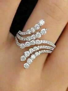 1 chiếc nhẫn Cubic Zirconia thanh lịch, thích hợp làm quà tặng Ngày Valentine, đám cưới, lễ đính hôn, kỷ niệm hoặc trang sức dự tiệc cho nữ. - Bạc - Xem 10