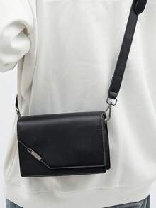 Solid Color Mini Multifunctional Flap Shoulder Bag, Fashionable Adjustable Strap, Unisex Shoulder Bag, Handbag, Suitable For Daily Outings, Women's Shoulder Bag, Suitable For Leisure Travel, Vacation, Work, Commuting And Other Occasions., Tote Bags For University - Black - View 1
