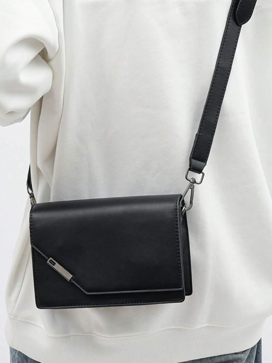 Solid Color Mini Multifunctional Flap Shoulder Bag, Fashionable Adjustable Strap, Unisex Shoulder Bag, Handbag, Suitable For Daily Outings, Women's Shoulder Bag, Suitable For Leisure Travel, Vacation, Work, Commuting And Other Occasions., Tote Bags For University - Black - View 1