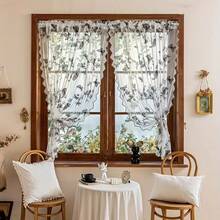 1pc Floral & Butterfly Embroidered Breathable Curtain, Rod Pocket Style, Suitable For Living Room, Bedroom, Balcony, Kitchen Decor