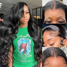 13x4HD Lace Closure Wig, Human Blended Hair 34 Inches - Glue-Free Water Wave Lace Front Wig, Pre-Plucked Hairline & Pre-Cut Lace | No Glue Required, 3-Second Wear, Beginner-Friendly | Natural Black, Ready To Wear - Natural & Black - View 8