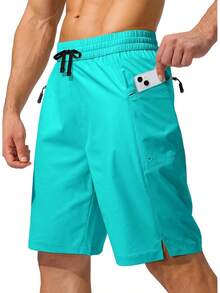 Men's Swim Trunks Quick Dry Board Shorts With Zipper Pockets Beach Shorts Bathing Suits Men - No Mesh Liner - 青色 - 查看 1
