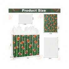 13" Football Party Favor Gift Paper Bags,Football Gift Wrap Bag With Tissue Paper For Sports Party Football Birthday Goodie Gifts Treat Wrapping Bags For Men - green - 查看 6