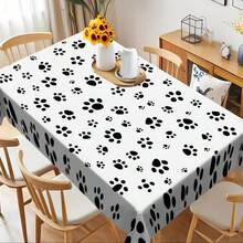 1pc Cute Dog Black Paw Print Pet-Style Rectangular Tablecloth - Easy-To-Clean Household Decor Tablecloth For Dining Room & Kitchen, Pet Family Gathering Tablecloth, Easter Gift - Multicolor - View 1