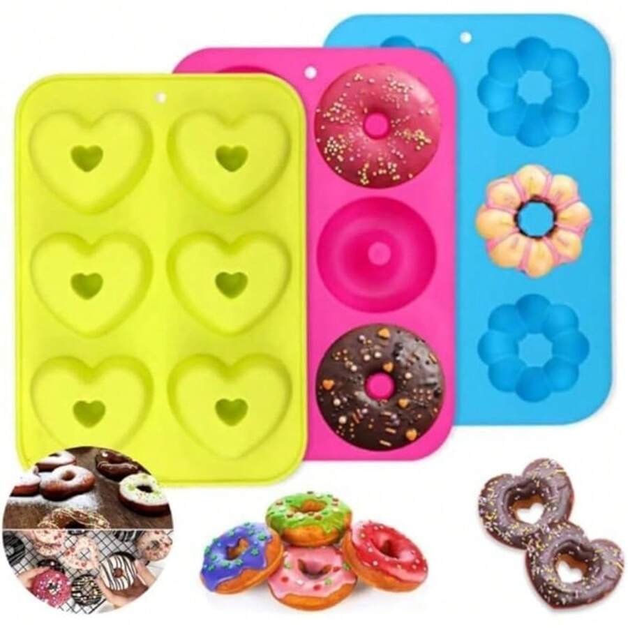 CYPNMolde para Donas 3 Piezas Bandeja Silicona Donut Moldes de Silicona para Rosquillas 6 Cavidades Calabaza de Tazas para Hornear Magdalenas Moldes Antiadherentes para Muffins de PasteleríaFashion - Verde - Ver 1